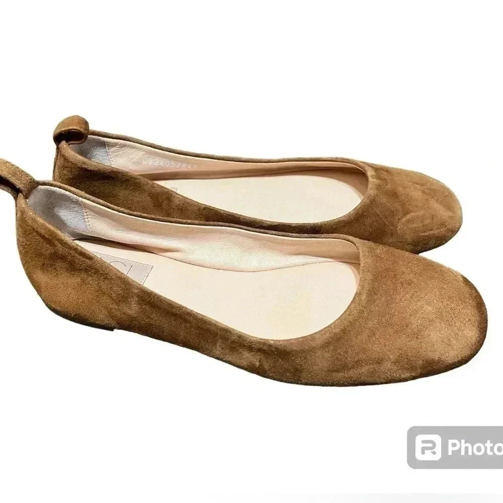 Agl Camel Suede Round-Toe Ballet Flats